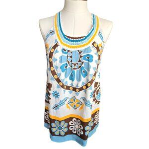 Nicole Miller Womens Floral Halter Top Crochet Neckline Boho Chic Medium JJ3948